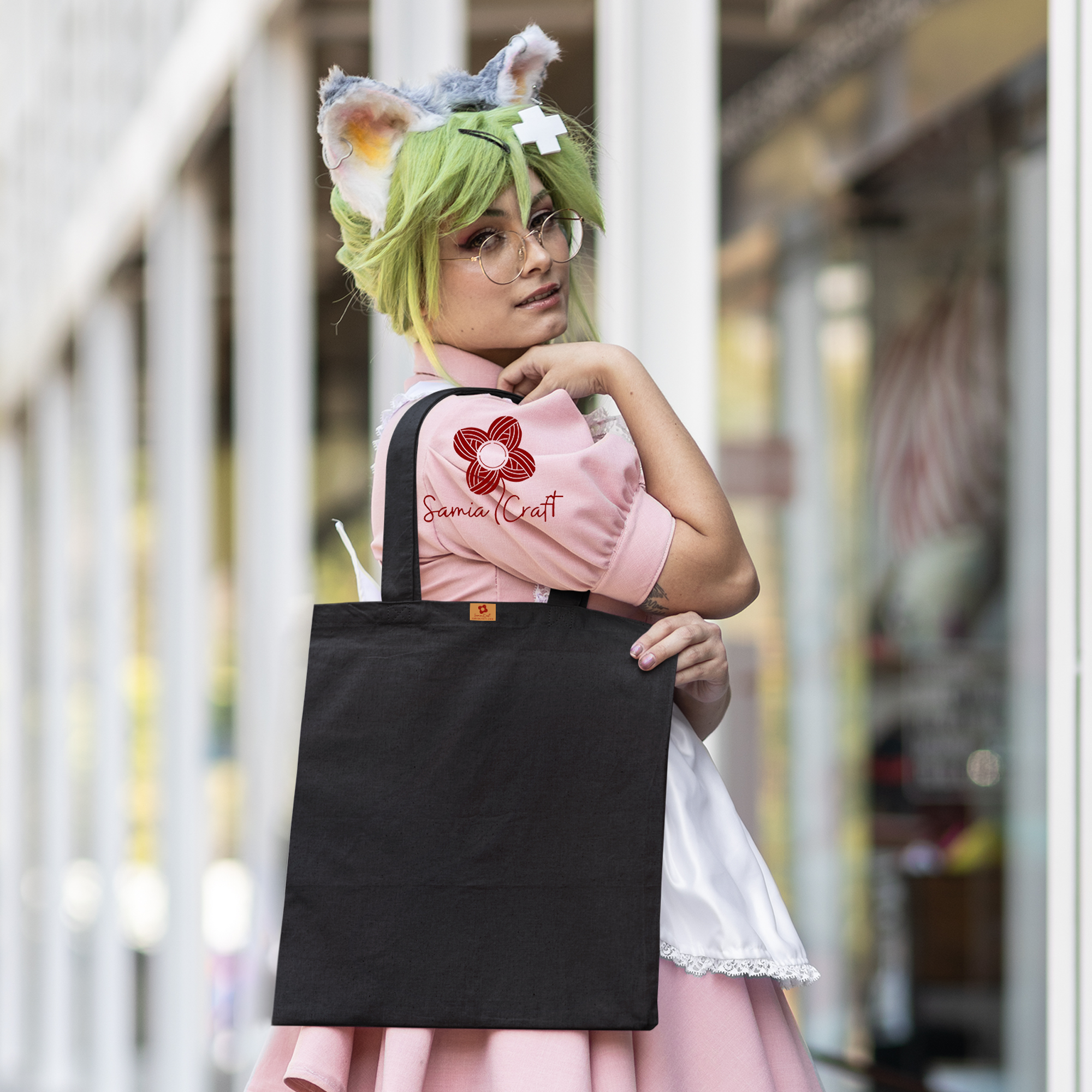 Picture of Samia Crafts 13/14 Fashionable Simple Plain Solid Black Color Top Handle Stylish Canvas Tote Bag With Zipper - Hand and Shoulder Bag