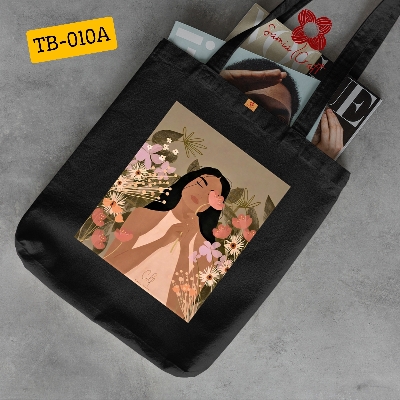 Picture of Samia Craft Special Design Women with Flowers Colorful Canvas Tote Bag with Zipper - Fashionable Modern Design  For School College University Girls and womens Picture of Samia Craft Special Design Women with Flowers Colorful Canvas Tote Bag with Zipper - Fashionable Modern Design  For School College University Girls and womens