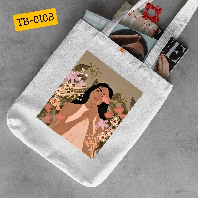 Picture of Samia Craft Special Design Women with Flowers Colorful Canvas Tote Bag with Zipper - Fashionable Modern Design  For School College University Girls and womens Picture of Samia Craft Special Design Women with Flowers Colorful Canvas Tote Bag with Zipper - Fashionable Modern Design  For School College University Girls and womens