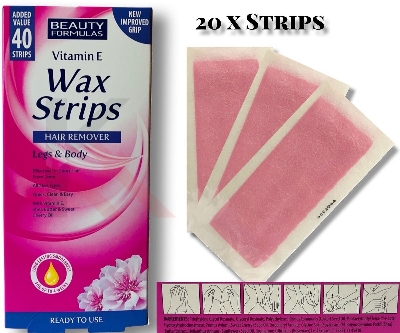 Picture of International UK product Skin care Vitamin E Wax Strips Hair Remover Legs & Body used for male/ female - 40 pcs