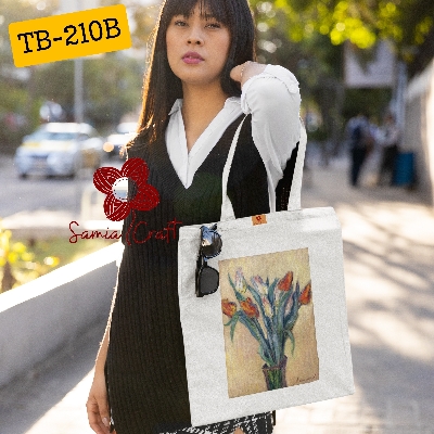 Picture of Samia Craft Glamour on the Go: Vogue Vibrant Beautiful Simple Flower Design Cotton Canvas Tote Bag with Zipper For Everyday Daily Use