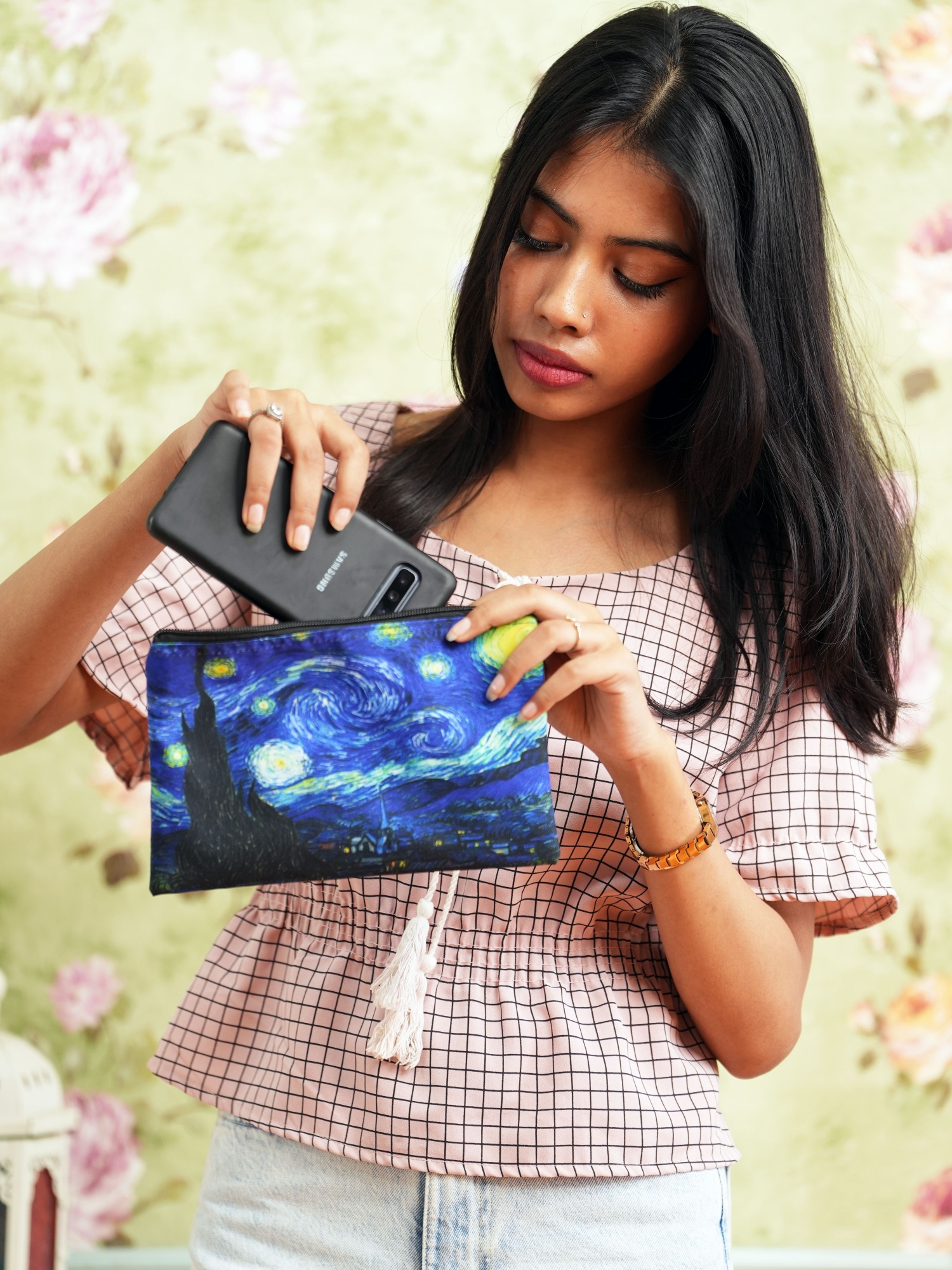 Picture of The Starry Night by Van Gogh Printed Pouch Bag: Women's Trendy Pouch Bags for Daily Use