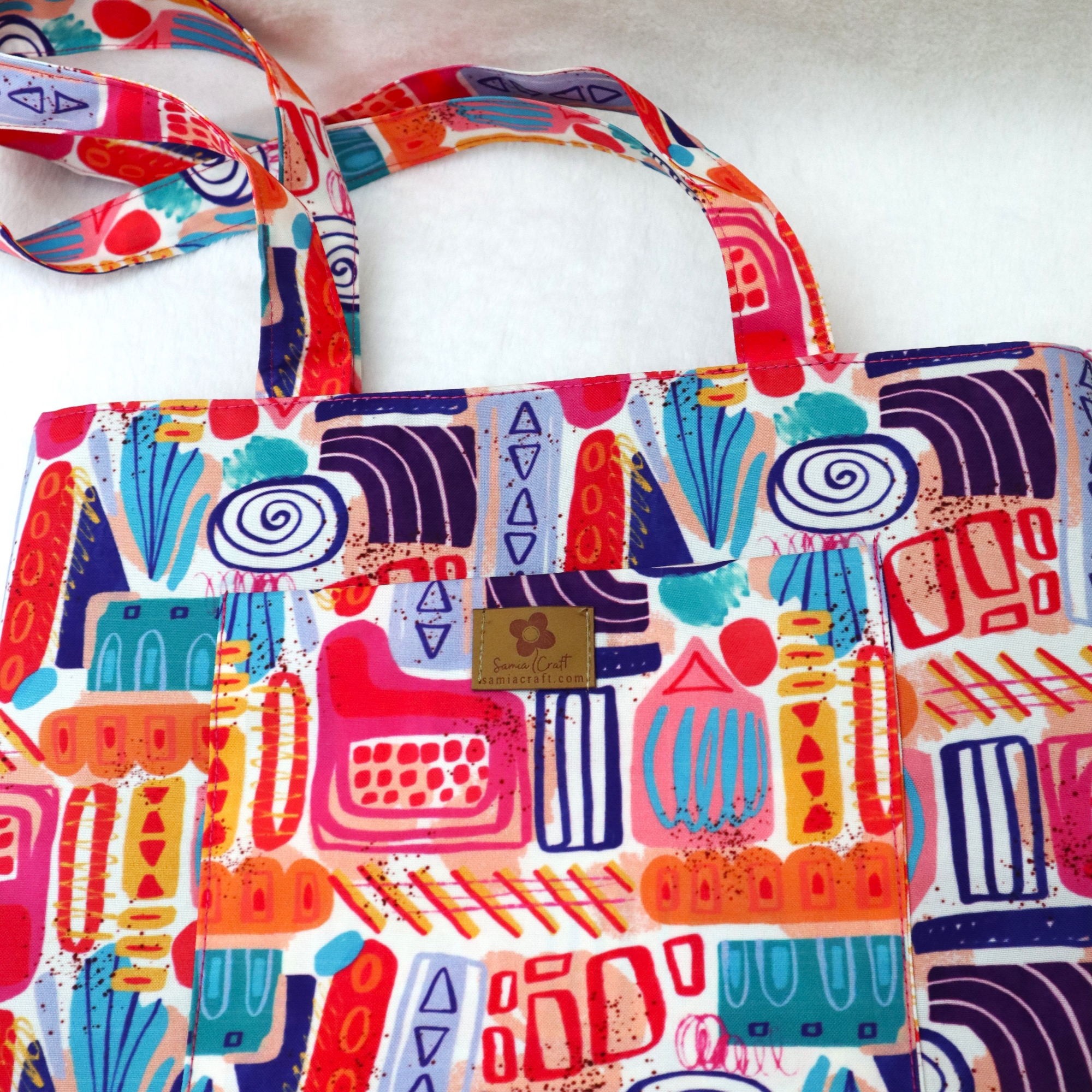 Picture of Samia Craft Colorful Stylish Fashionable Top Handle Bags for Women Watercolor Abstract Doodle Printed Picture of Samia Craft Colorful Stylish Fashionable Top Handle Bags for Women Watercolor Abstract Doodle Printed