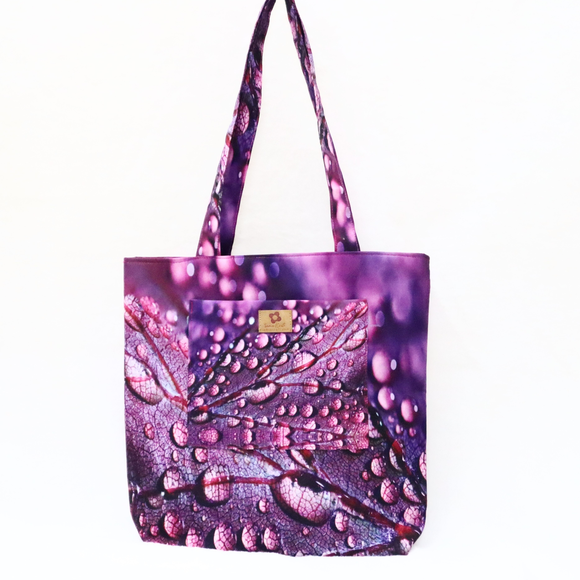 Picture of SamiaCraft Water Drops Purple Leaf Printed Fashionable Stylish Modern and Aesthetic Design Top Handle Shoulder Bags with Maximum Utility