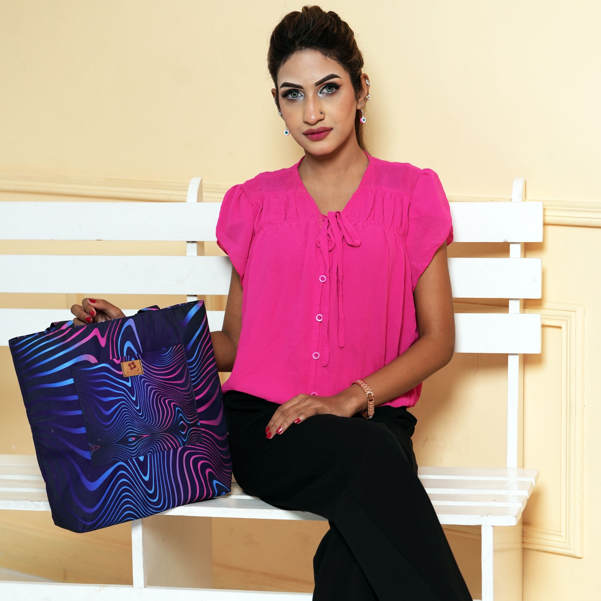 Picture of SamiaCraft Tech Abstract Wave Lines Printed Stylish Professional Top Handle Shoulder Bags for Women and Girls Picture of SamiaCraft Tech Abstract Wave Lines Printed Stylish Professional Top Handle Shoulder Bags for Women and Girls