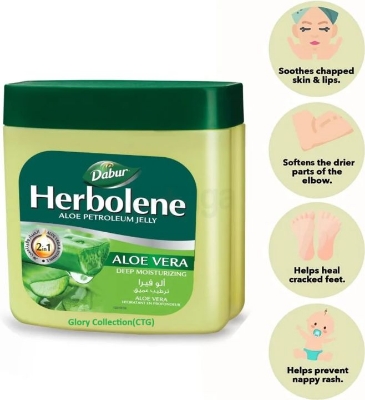 Picture of International Dubai Product Dabur Herbolene Aloe Petroleum Jelly 2 In 1 With Aloe Vera And Vitamin E-425ml