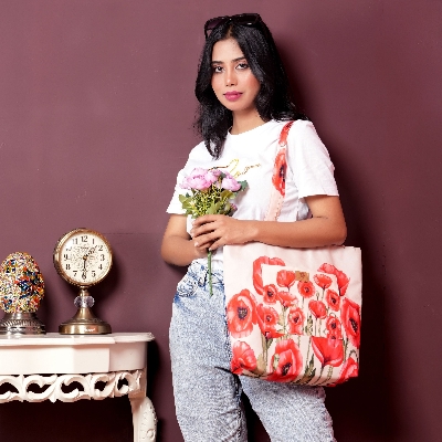 Picture of Red Poppy Flower Top Handle Bags for Women and Girls Picture of Red Poppy Flower Top Handle Bags for Women and Girls