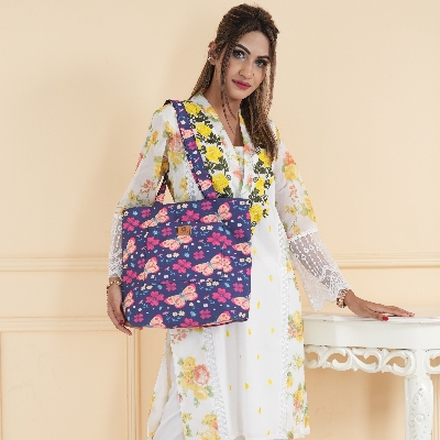 Picture of Insects Flowers Printed Top Handle Bags for Women and Girls Picture of Insects Flowers Printed Top Handle Bags for Women and Girls