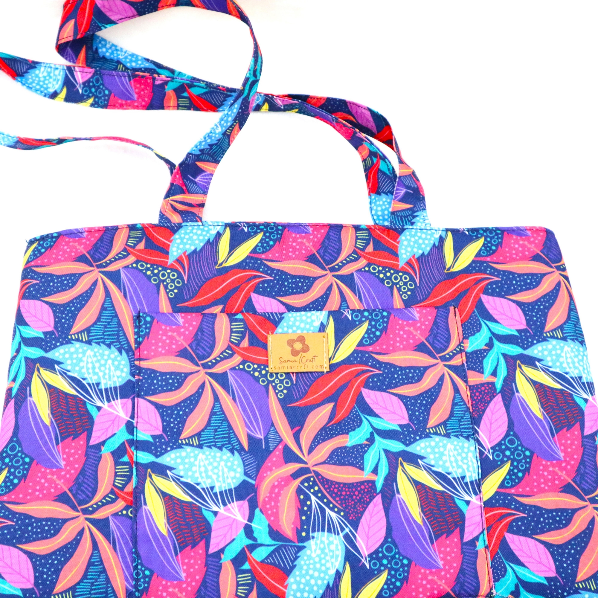 Picture of Hand Drawn Colorful Abstract Leaves Printed Top Handle Bags