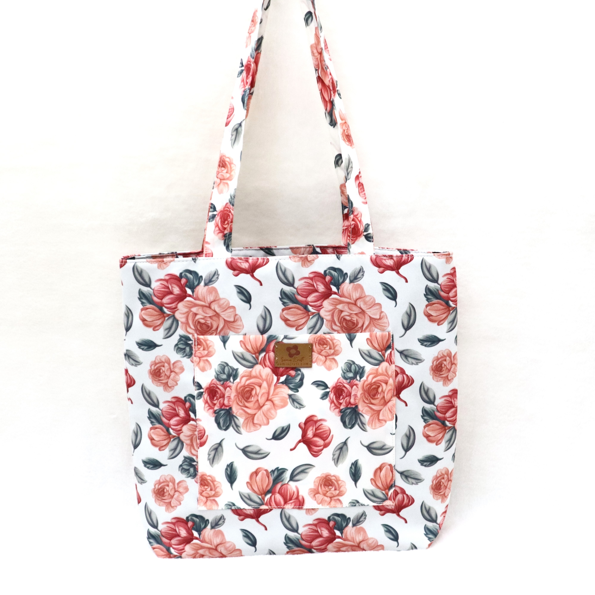 Picture of Detailed Floral Peach Tone Modern Top Handle Bags with Gadget Pockets Picture of Detailed Floral Peach Tone Modern Top Handle Bags with Gadget Pockets