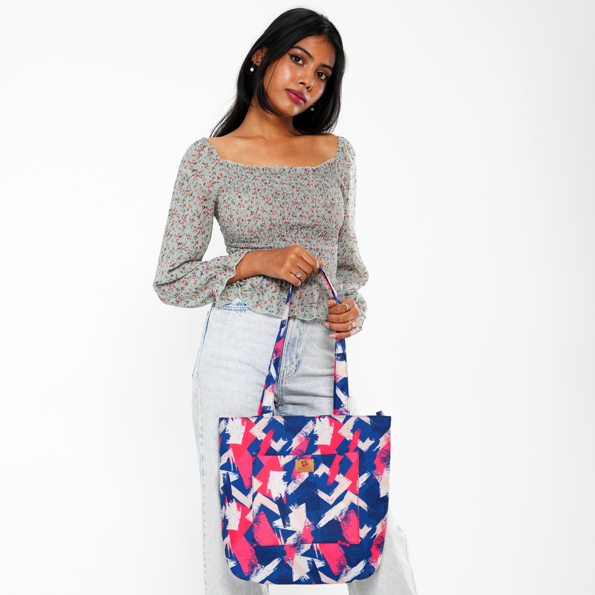 Picture of Abstract Brush Strokes Printed Stylish Top Handle Bags for Collage or University