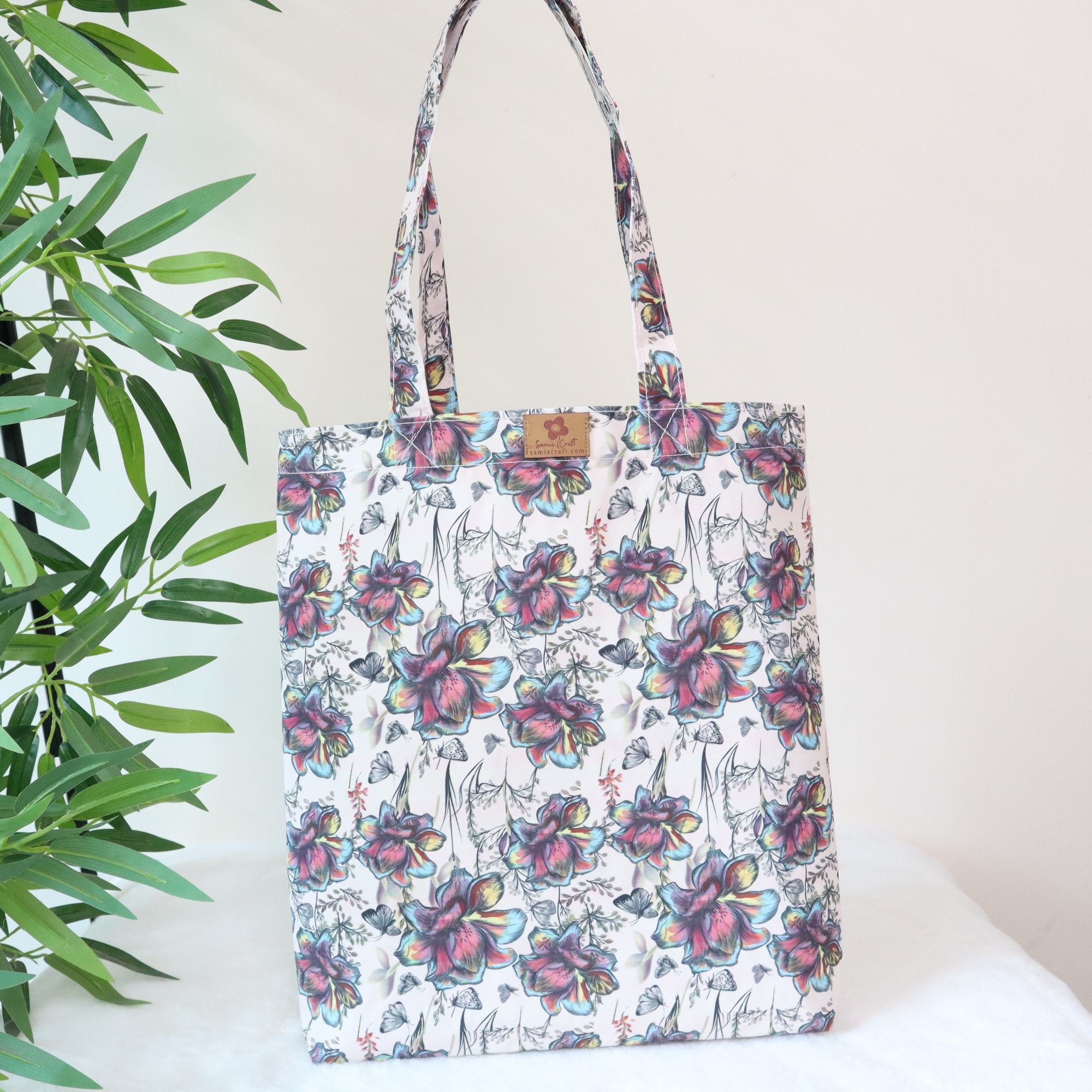 Picture of SamiaCrafts Printed Tote Bag: Multicolor Hand Drawn Flowers Tote Bag - Women's Shoulder Bag with Zipper