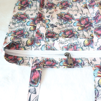 Picture of SamiaCrafts Printed Tote Bag: Multicolor Hand Drawn Flowers Tote Bag - Women's Shoulder Bag with Zipper