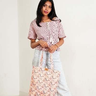 Picture of SamiaCrafts Superb Quality - Premium Zipper Tote Bag: Hand Drawn Rainbow Pattern Printed Tote Bag - Trend and Needful - Designed - Urban Vibes