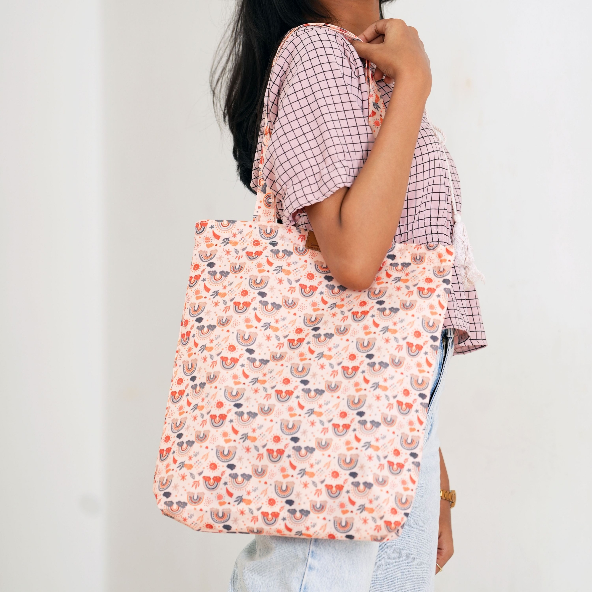 Picture of SamiaCrafts Superb Quality - Premium Zipper Tote Bag: Hand Drawn Rainbow Pattern Printed Tote Bag - Trend and Needful - Designed - Urban Vibes