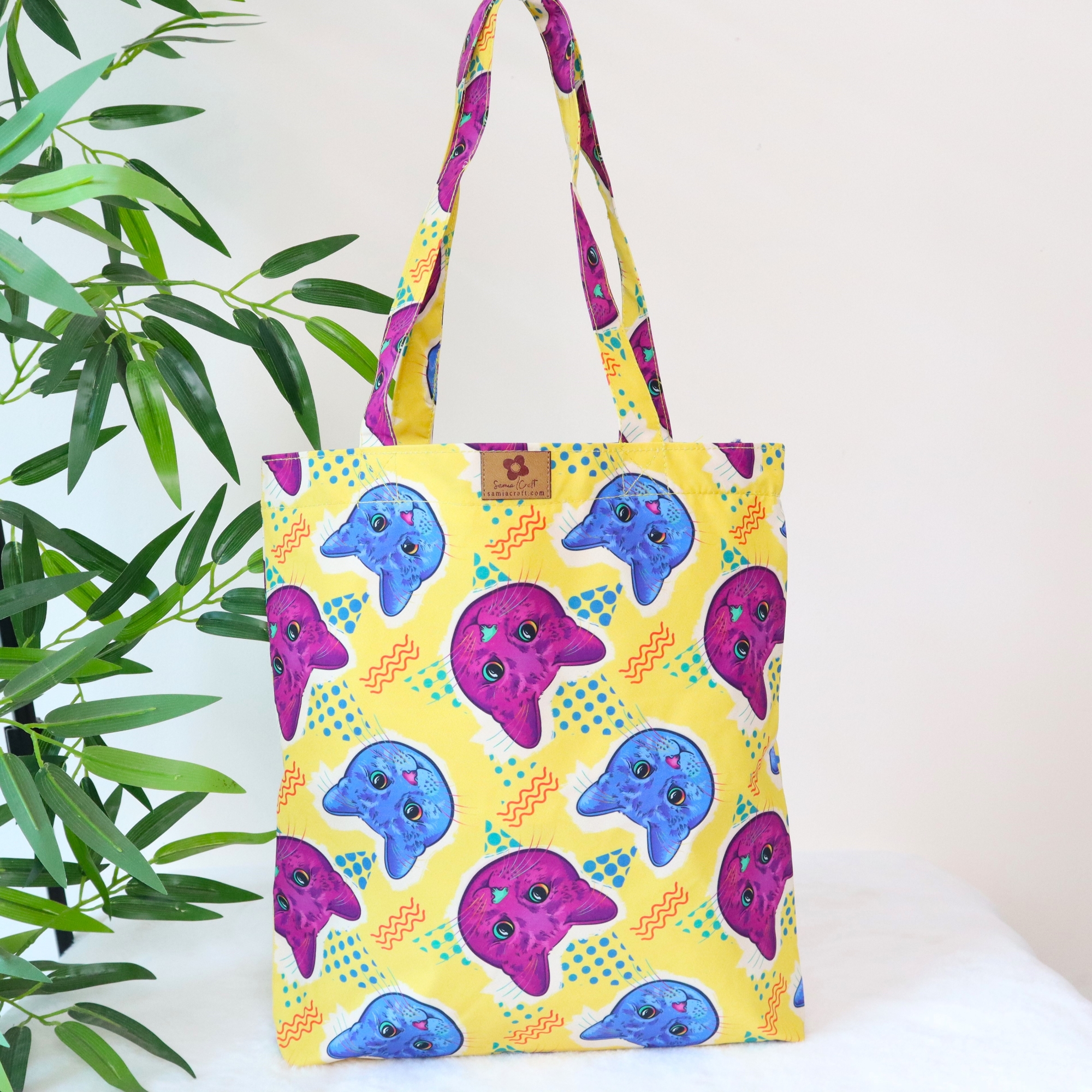 Picture of SamiaCrafts Trendy All-Over Print Tote Bag: Cat Gradient Zine Culture Printed Tote Bag Picture of SamiaCrafts Trendy All-Over Print Tote Bag: Cat Gradient Zine Culture Printed Tote Bag