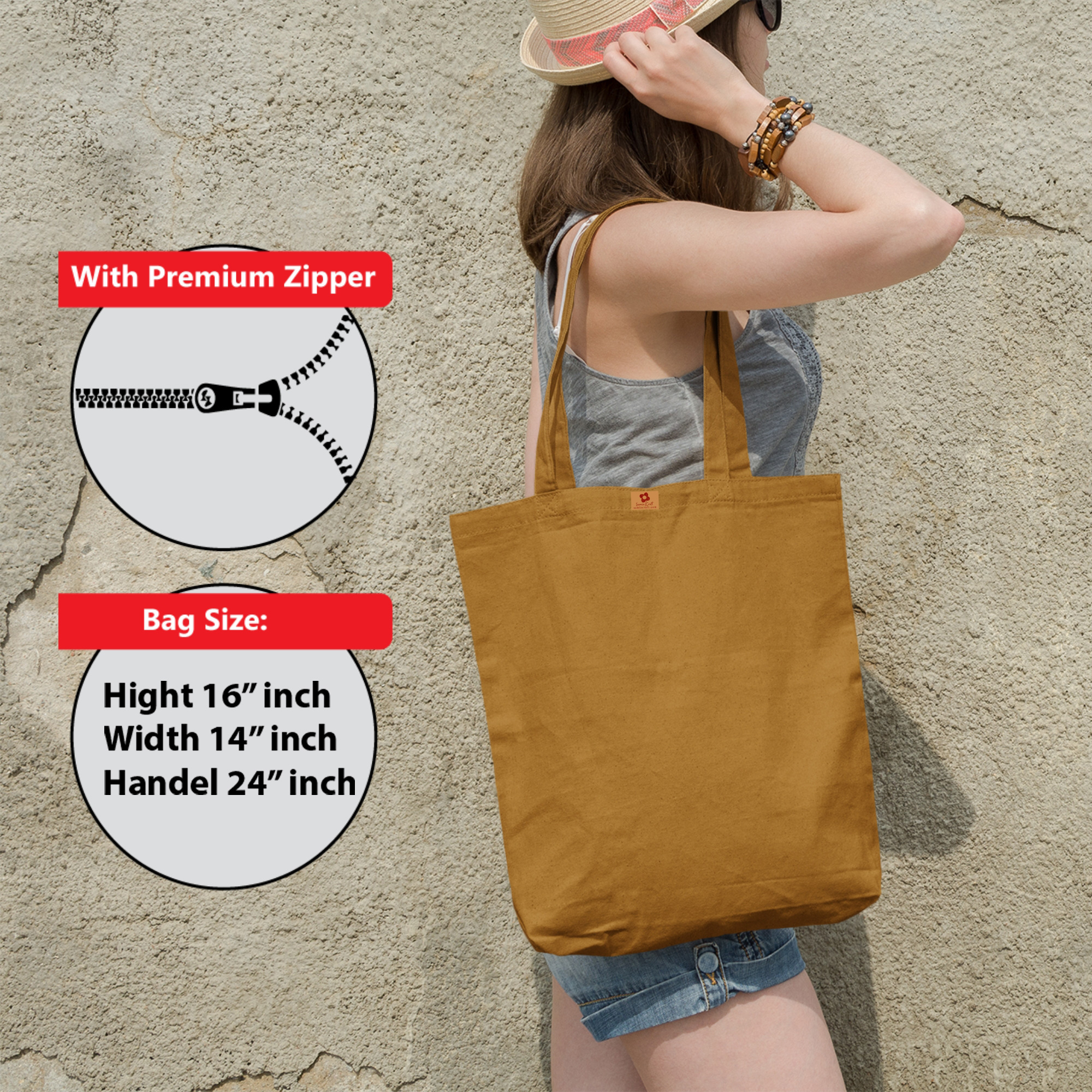 Picture of Samia Craft 14/16inch Canvas Tote Bag with Zipper for Women – Stylish and Durable for Work, Gym, Shopping & Travel Picture of Samia Craft 14/16inch Canvas Tote Bag with Zipper for Women – Stylish and Durable for Work, Gym, Shopping & Travel