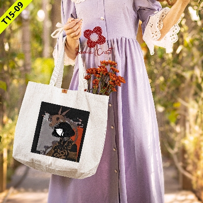 Picture of SamiaCrafts Hand and Shoulder Tote Canvas Bag For Girls With Zipper