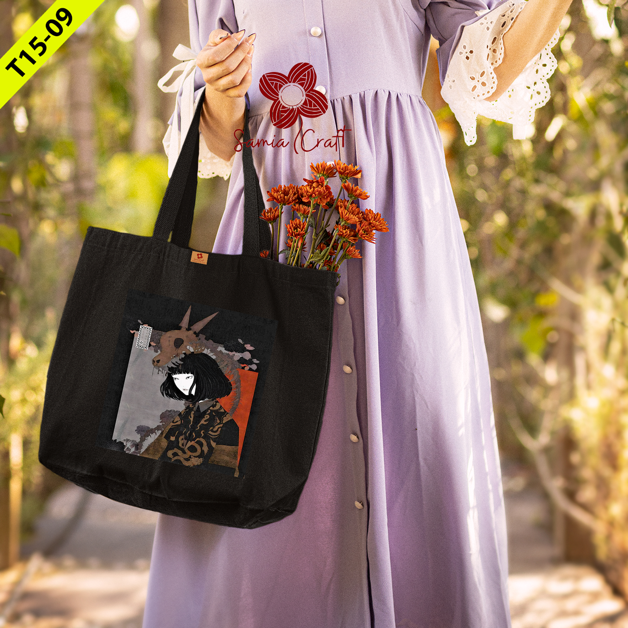 Picture of SamiaCrafts Hand and Shoulder Tote Canvas Bag For Girls With Zipper