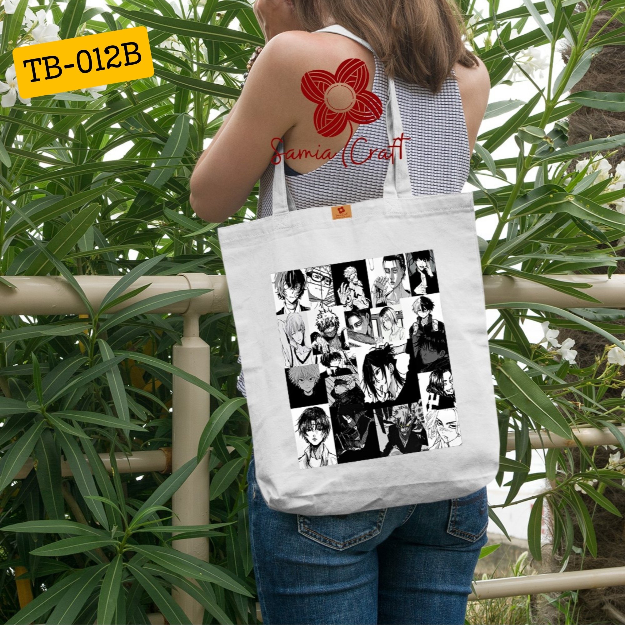 Picture of Samia Craft Anime Designed Cotton Canvas Tote Bag with Zipper for School College University and Anime Lover Picture of Samia Craft Anime Designed Cotton Canvas Tote Bag with Zipper for School College University and Anime Lover