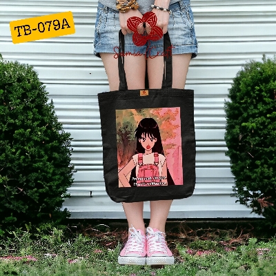 Picture of Samia Craft Anime Design Cotton Canvas Tote Bag with Zipper For Fashionable Ladies of School College University Picture of Samia Craft Anime Design Cotton Canvas Tote Bag with Zipper For Fashionable Ladies of School College University
