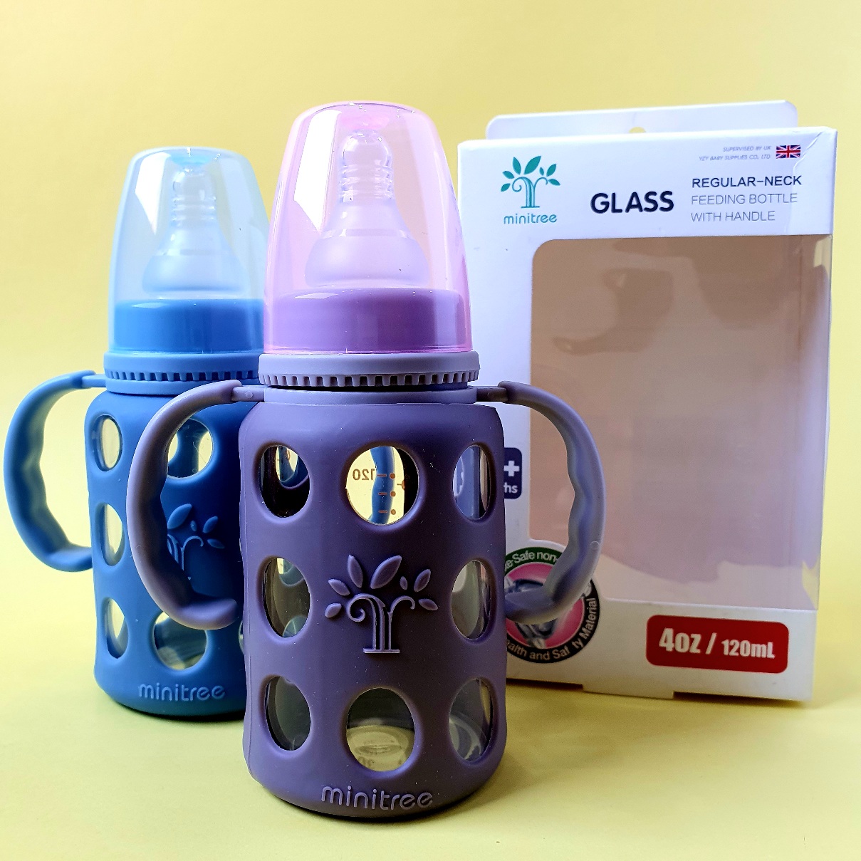 Picture of Baby Feeder Bottle Minitree Regular Neck Baby Feeding Glass Bottle 3m+ 120ml Bottle Multicolor Available
