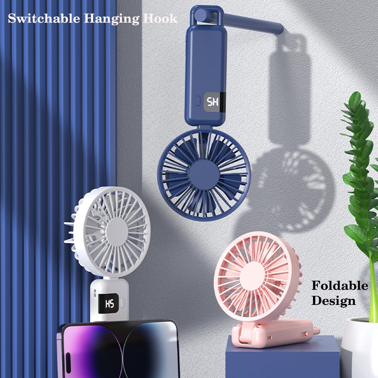 Picture of Portable Handheld Fan 5 Adjustable Speed Rechargeable Mini Fan 90° Angle Adjustment Foldable Fan Quiet Personal Fan
