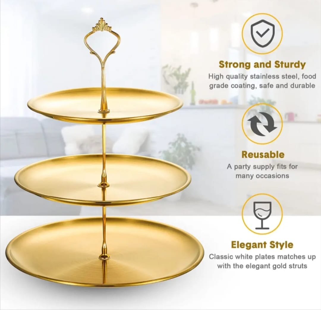 Picture of Cake Stand Stainless Steel Tiered Cupcake Stand 3 Tier Tray Platters Dessert Holder for Party