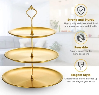 Picture of Cake Stand Stainless Steel Tiered Cupcake Stand 3 Tier Tray Platters Dessert Holder for Party