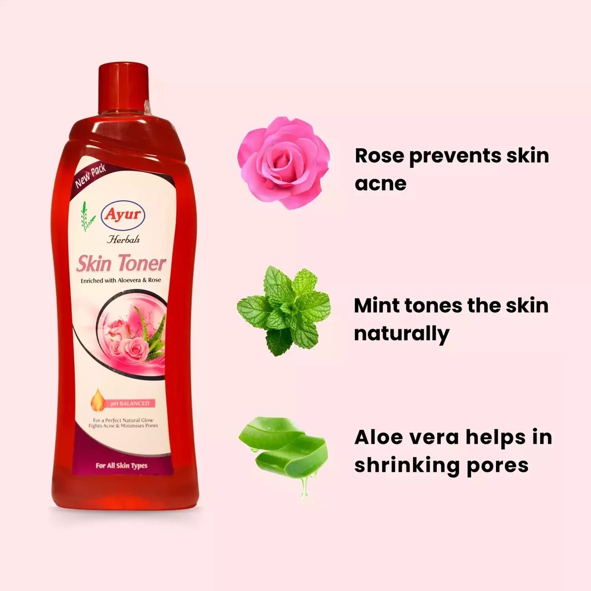 Picture of AYUR HERBALS Skin Toner Enrished with Rose, Aloe & Mint For Glowing Skin I Men & Women  (200 ml)