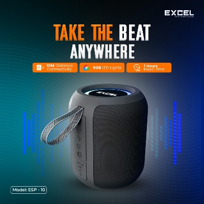 Picture of EXCEL ESP-10 High Quality Bluetooth Speaker 10W Multi-Media Bluetooth Party Speaker with RGB Lights, USB, SD Card, Handsfree Calling with TWS Function