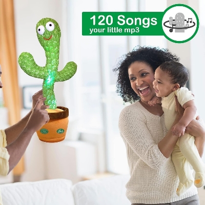 Picture of Dancing Cactus Toy - Talking & Singing Plush Toy, Repeats What You Say, LED Light Up, Baby Voice Recording, Wriggling Electronic Toy for Kids & Toddlers, Gift for Boys & Girls
