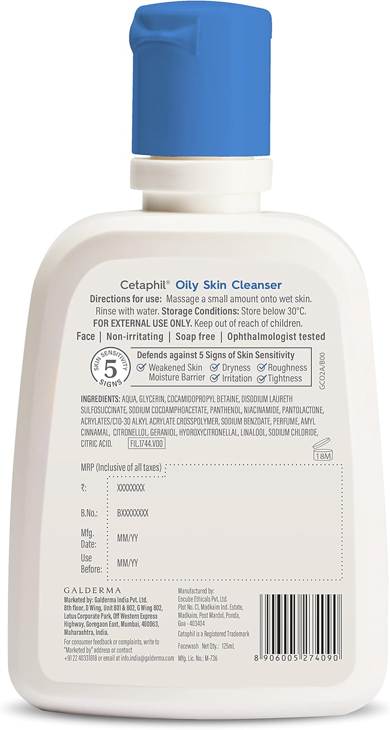 Picture of Cetaphil Oily Skin Cleanser Daily Face Wash for Oily Acne prone Skin 125ml