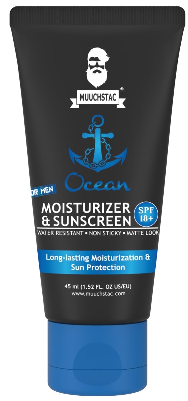 Picture of Muuchstac Mens Ocean Moisturizer & Sunscreen Matte Look Spf 18+ Cream With Turmeric & Aloe Vera Beads, Non-Sticky & Water Resistant 45 Ml - All