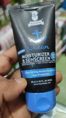 Picture of Muuchstac Mens Ocean Moisturizer & Sunscreen Matte Look Spf 18+ Cream With Turmeric & Aloe Vera Beads, Non-Sticky & Water Resistant 45 Ml - All