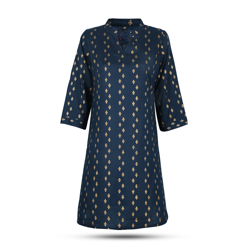 Picture of Navy Blue Linen Kurti with Afsan work Picture of Navy Blue Linen Kurti with Afsan work