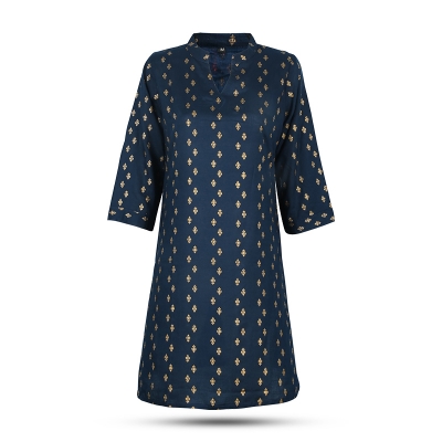 Picture of Navy Blue Linen Kurti with Afsan work Picture of Navy Blue Linen Kurti with Afsan work