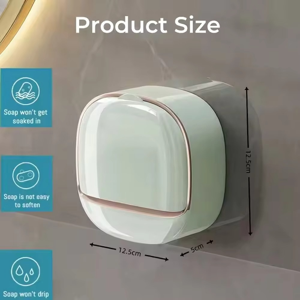 Picture of Soap Holder With Lid Drain Soap Box Punch-Free Flip-Top Soap Dish Creative Waterproof Storage Rack Bathroom Accessories