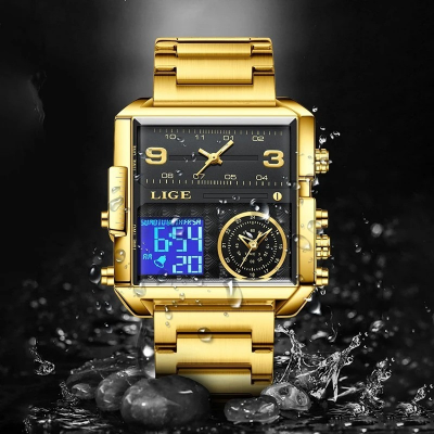 Picture of LIGE-8925 Gold Men's Luxury Dual Display Watch