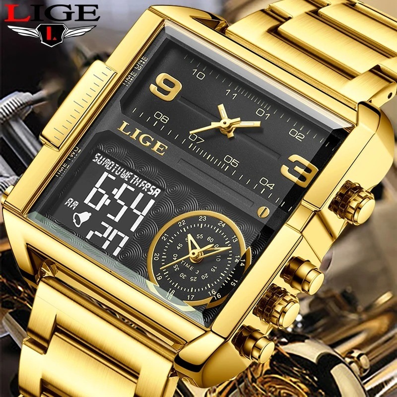 Picture of LIGE-8925 Gold Men's Luxury Dual Display Watch