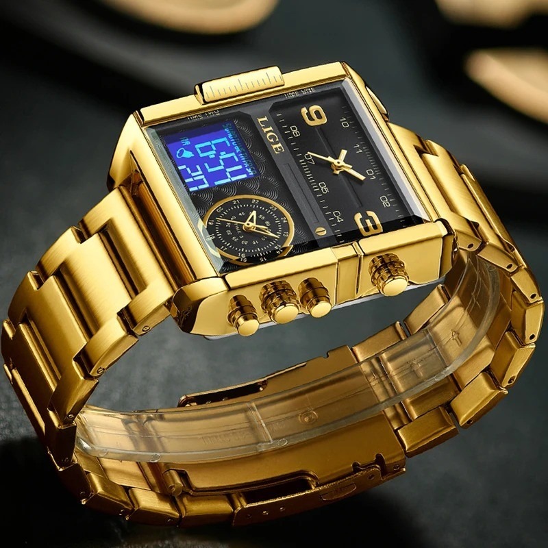 Picture of LIGE-8925 Gold Men's Luxury Dual Display Watch