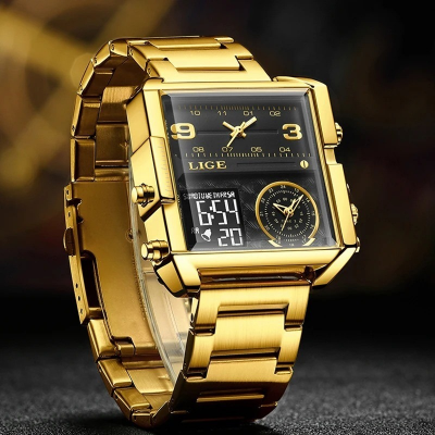 Picture of LIGE-8925 Gold Men's Luxury Dual Display Watch