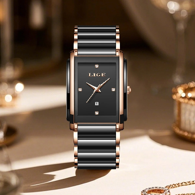 Picture of LIGE-89156 Black Watch Waterproof Fashion Creative Square Siramic Watch