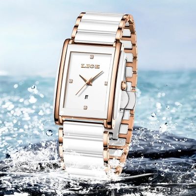 Picture of LIGE-89156 Ladies Watch Waterproof Fashion Creative Square Siramic Watch