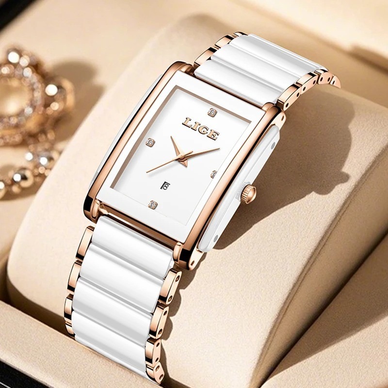 Picture of LIGE-89156 Ladies Watch Waterproof Fashion Creative Square Siramic Watch