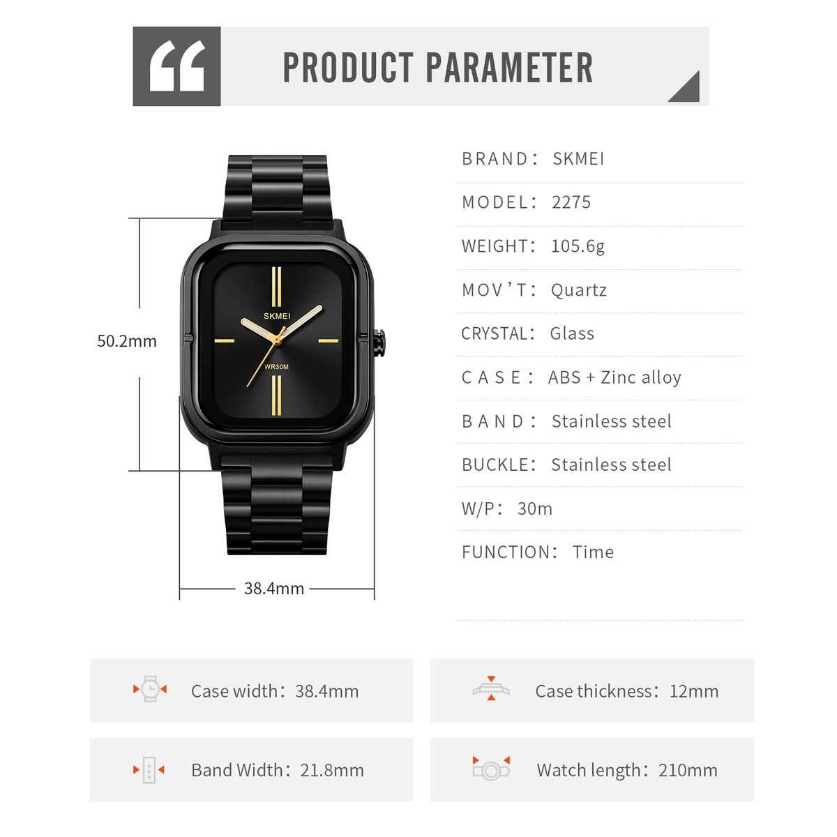 Picture of SKMEI 2275 Black Men's Quartz Watch New Fashion Luxury Watches