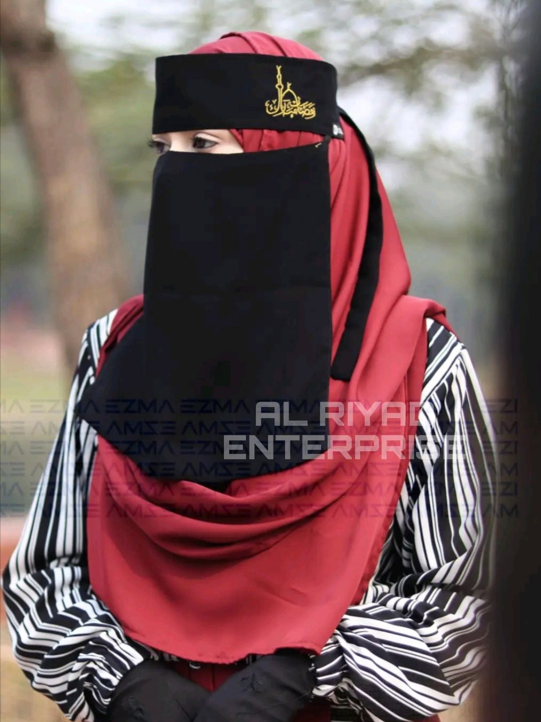 Picture of emrodary worked full black niqab for women