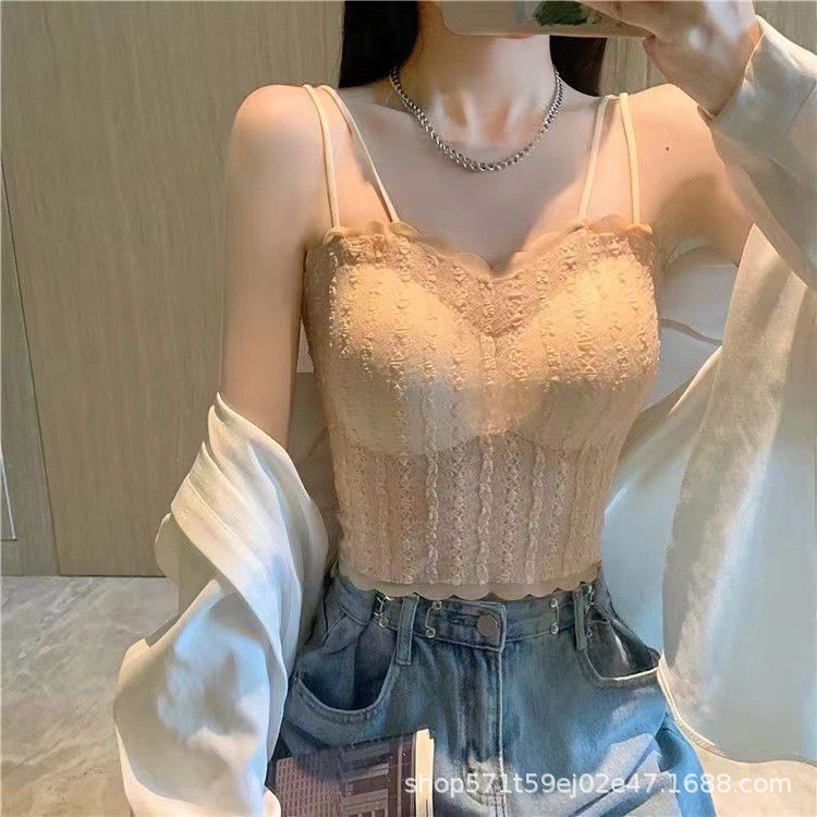 Picture of High quality Summer New Design Lace Print Women stripe Camisole Bandage Streetwear Removable Cup crop top women