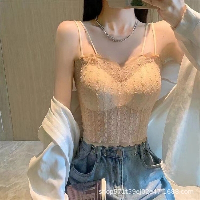 Picture of High quality Summer New Design Lace Print Women stripe Camisole Bandage Streetwear Removable Cup crop top women