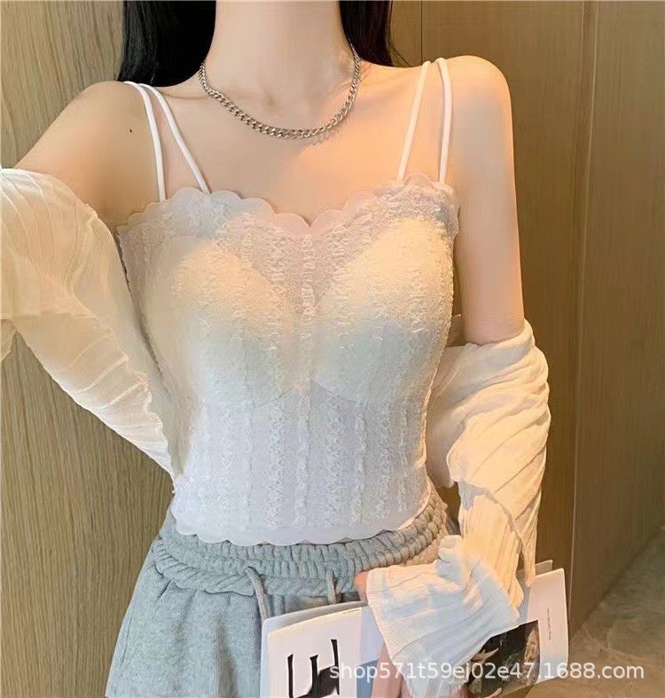 Picture of High quality Summer New Design Lace Print Women stripe Camisole Bandage Streetwear Removable Cup crop top women